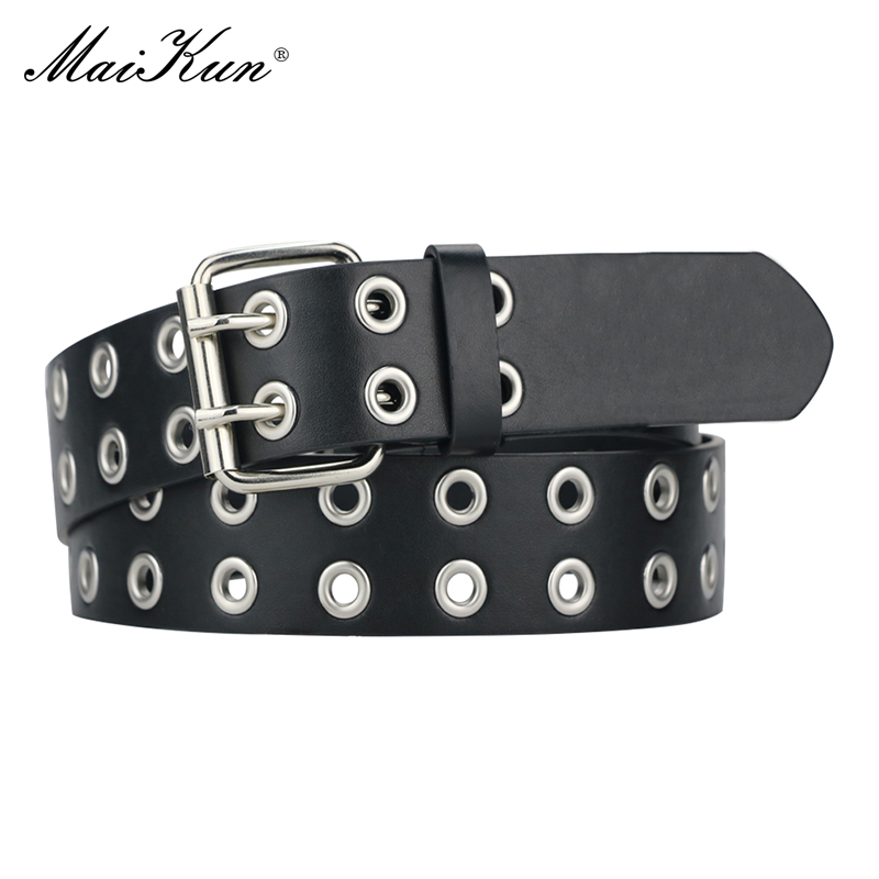 Streetwear Brand Belts - Maikun-女性用ダブルピンバックル付きレザーベルト,パンク,ゴシック,ジーンズ,ストリートウェア