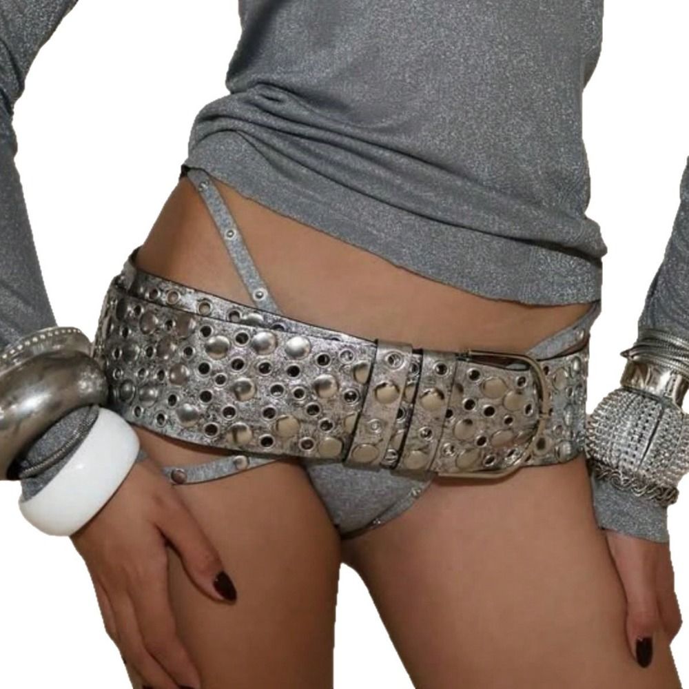 Streetwear Brand Belts - パンク中空アイレットリベットベルト高級デザインストリートウェアグロメット装飾ベルトトレンディブランドジーンズスカートウエストストラップ