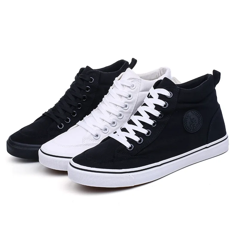 Streetwear Brand Shoes - 男性用のトレンディなキャンバスシューズ,ハイトップモデル,フラット,カジュアル,クール,ストリート,クラシック,黒,白,a136