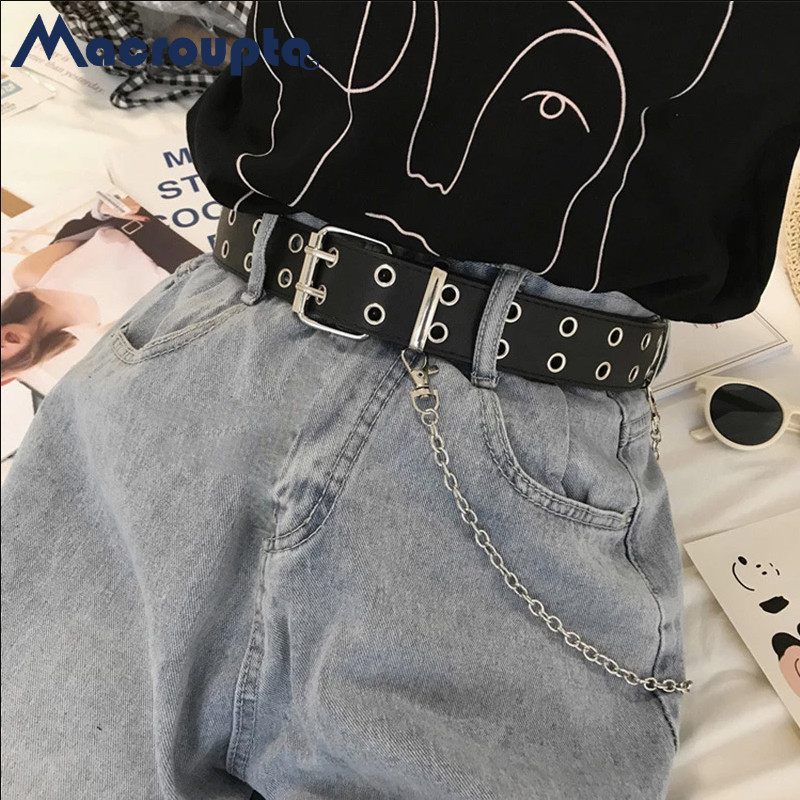 Streetwear Brand Belts - 女性パンクゴスベルトブランド革女性グランジベルトハロウィンダブルピンバックル女性ベルトジーンズストリート
