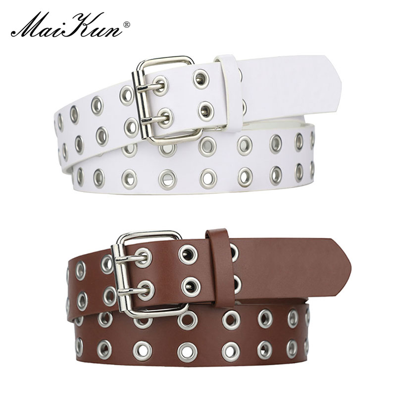 Maikun-女性用ダブルピンバックル付きレザーベルト,パン - Streetwear Brand Belts のレビューと価格