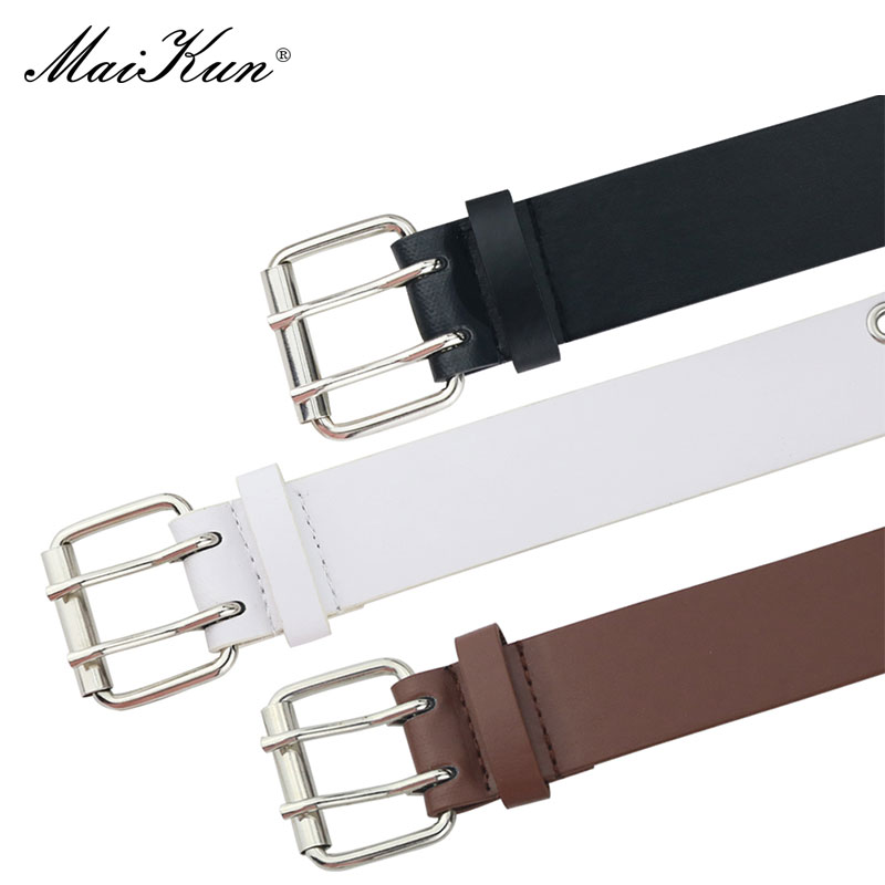 Maikun-女性用ダブルピンバックル付きレザーベルト,パン - Streetwear Brand Belts のレビューと価格