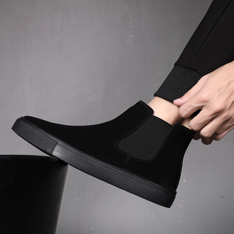 有名なブランドのメンズカジュアルチェルシーブーツ黒フラットプ - Streetwear Brand Shoes のレビューと価格