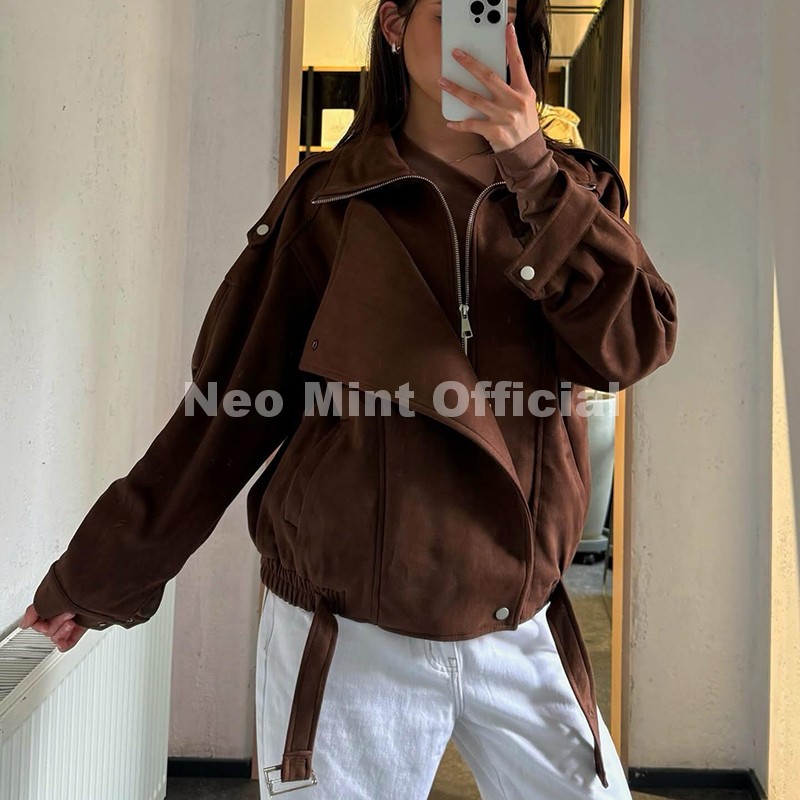 ネオミント秋の新ブラウン特大スエードジャケット女性シックなブ - Streetwear Brand Designer のレビューと価格